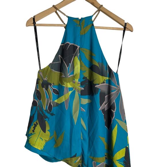 Marciano Blue Tropical Floral Print Halter Gold Chain Asymmetric Top Size Small - Picture 8 of 11